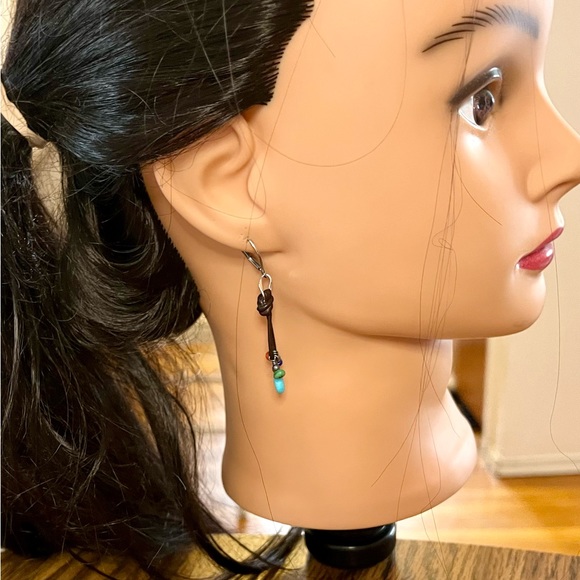 925 leather dangling pierced earrings w/faux stones jewelry - Picture 5 of 16